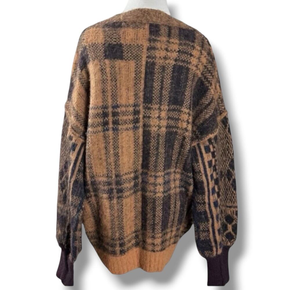Free People Oversized Plaid Cardigan Sweater Medium Cobain Grunge Dark Academia - Picture 9 of 16